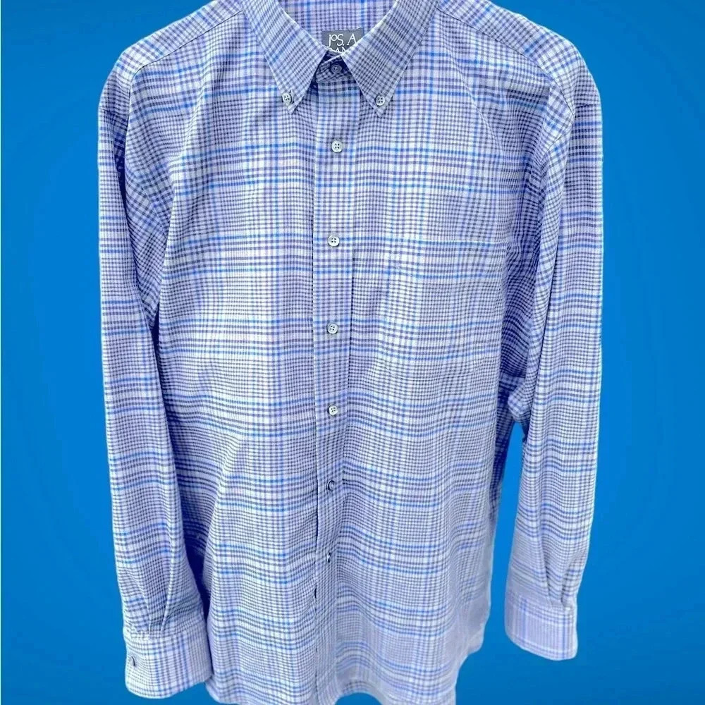 Jos A Bank Traveler's Collection Plaid Button Down Shirt L/S Size: Large
